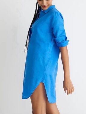 J. Crew Linen Beach Cover-Up Shirt Tunic Dress Reef Blue S Small Linen Blend
